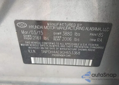 2016 Hyundai Elantra Se из США, поврежденный, VIN 5NPDH4AE9GH653368